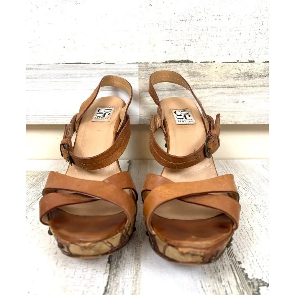 Barneys New York Coop Vintage RARE Womens 8 Leather Platform Heel Sandal Boho